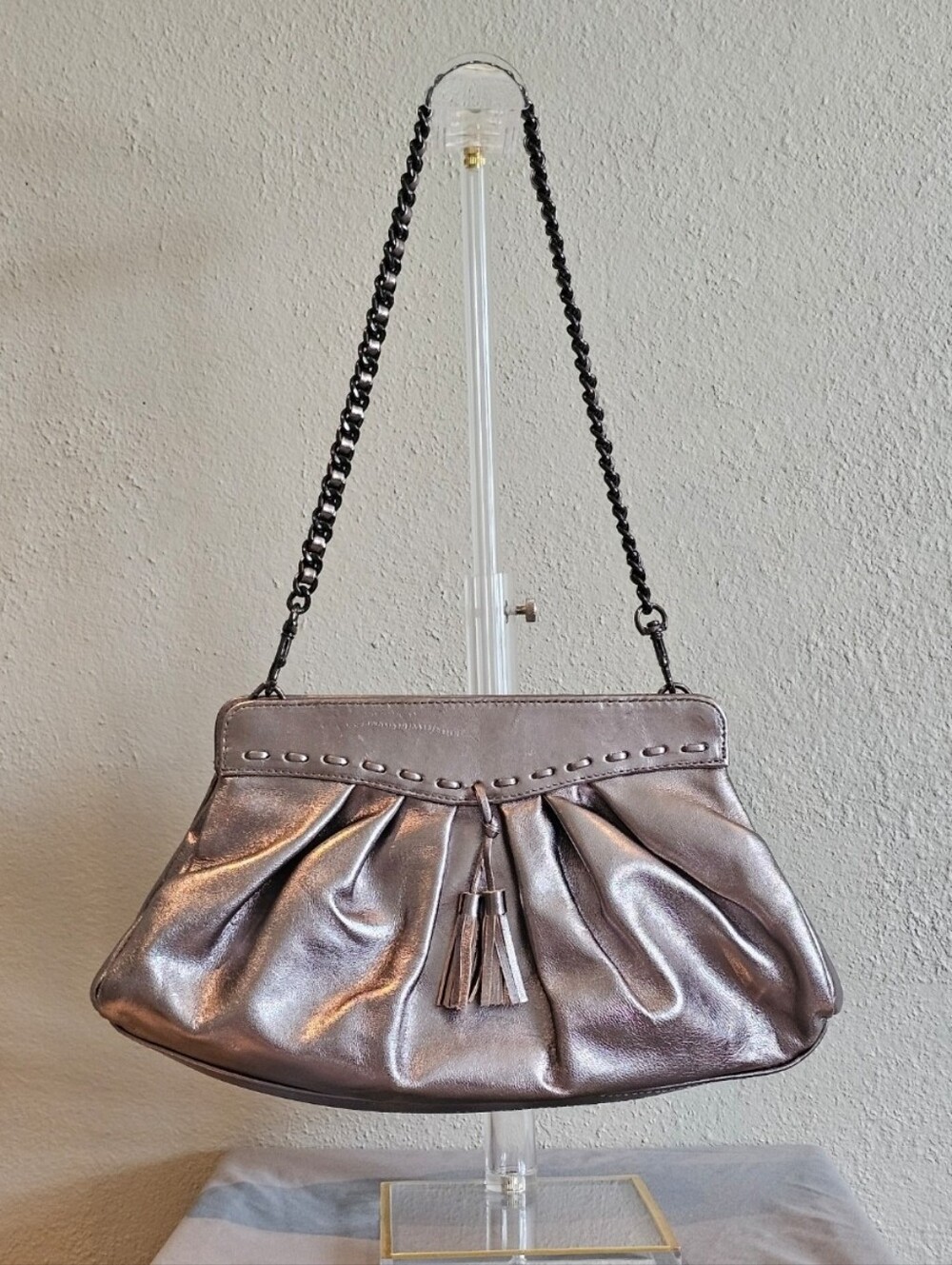 LAGGO Genuine Pewter Leather 2-Way Convertible Clutch Shoulder Bag